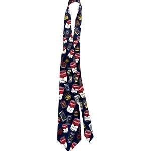 Vintage Campbells Soup Tie‎ Mens One Size Navy 100% Silk Novelty Food 90s